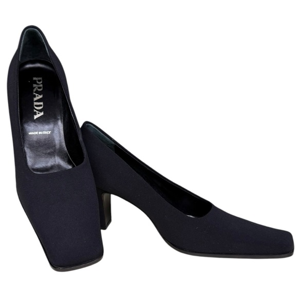 Prada Black Neoprene Square Toe Pumps Heels, Size 37 - Picture 1 of 14